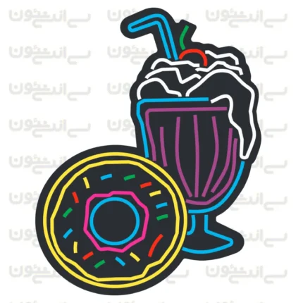 تابلو نئون طرح میلک شیک و دونات