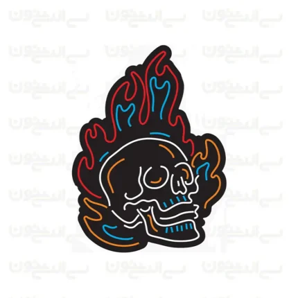 تابلو نئون طرح جمجمه آتشین