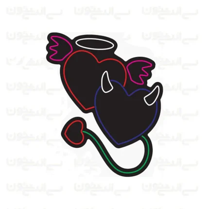 تابلو نئون طرح قلب های فرشته و شیطان