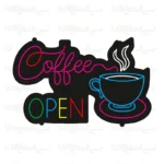 تابلو نئون طرح نوشته Coffee Open و فنجان قهوه