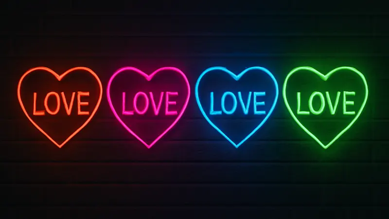 راهنمای جامع انتخاب بهترین رنگ نور در تابلو نئون | روانشناسی رنگ در برندینگ 2026 5 انواع رنگ تابلو عشق