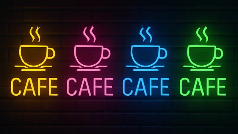 راهنمای جامع انتخاب بهترین رنگ نور در تابلو نئون | روانشناسی رنگ در برندینگ 2026 3 انواع رنگ تابلو کافه