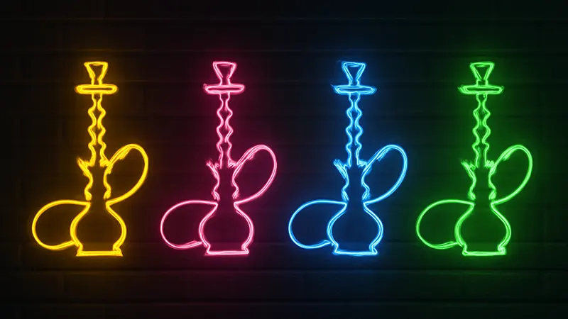 راهنمای جامع انتخاب بهترین رنگ نور در تابلو نئون | روانشناسی رنگ در برندینگ 2026 4 تابلو قلیون رنگی