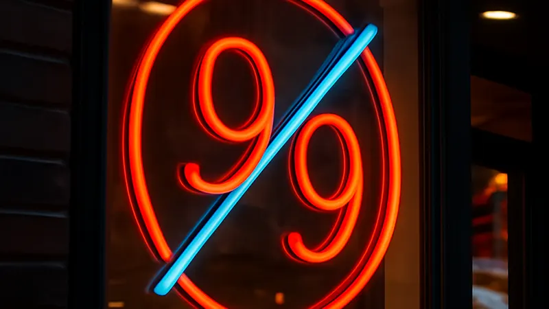 تابلو نئون بنفش و آبی بدون نوشته روی دیوار سیمانی تیره در محیط صنعتی مدرن، نورپردازی سینمایی